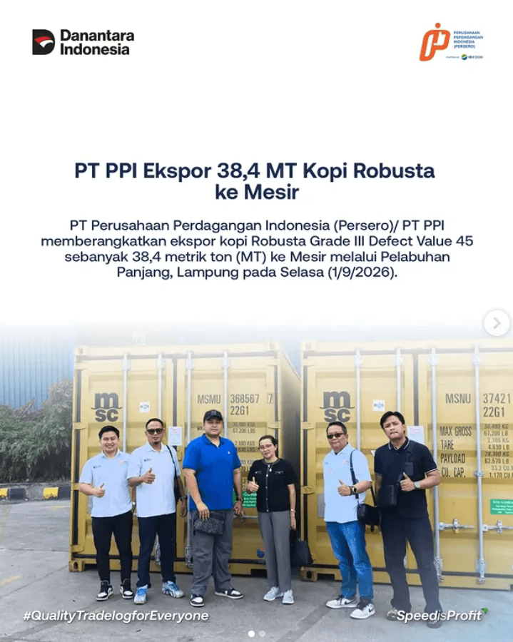 PT PPI Ekspor 38,4 MT Kopi Robusta ke Mesir