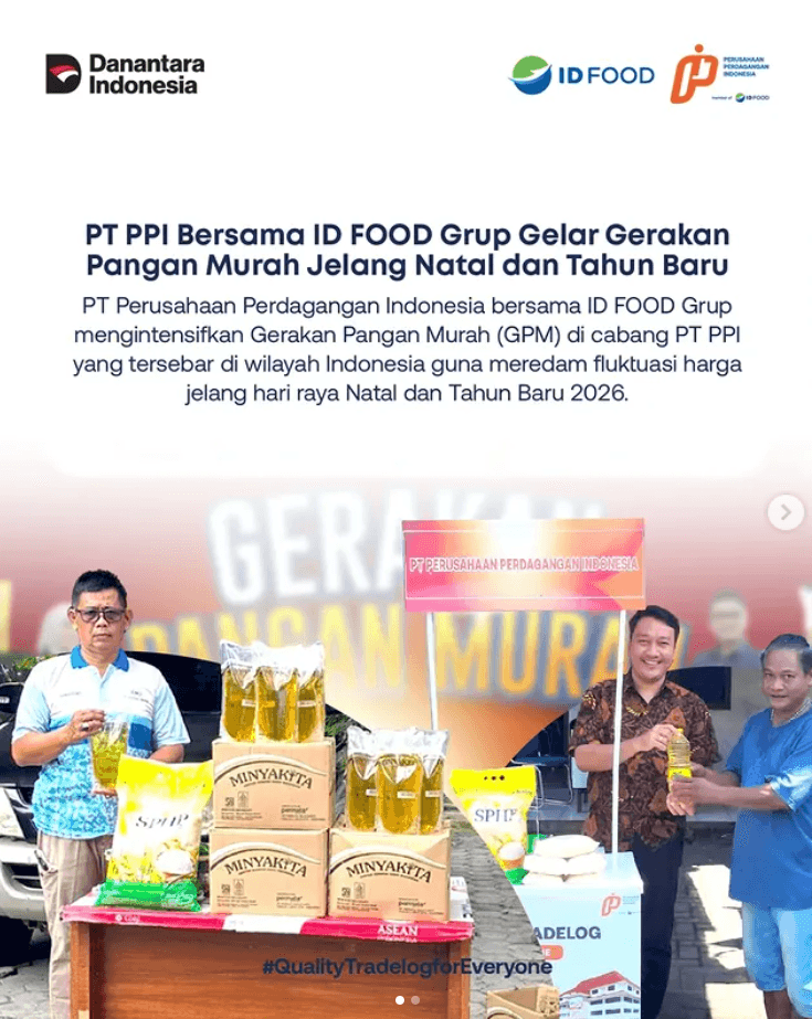 PT PPI Bersama ID FOOD Grup Gelar Gerakan Pangan Murah Jelang Natal dan Tahun Baru