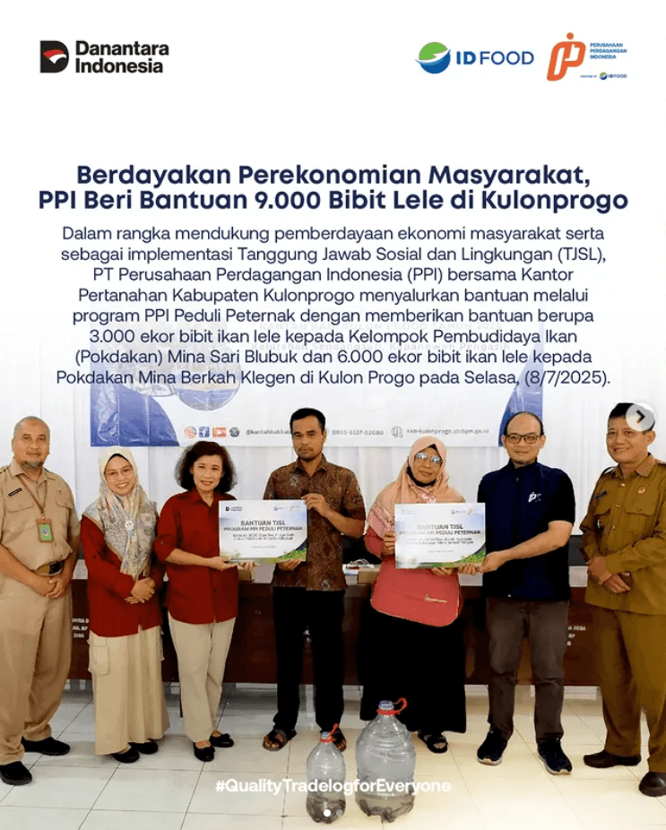 Berdayakan Perekonomian Masyarakat, PT PPI Beri Bantuan 9000 Bibit Lele di Kulon Progo