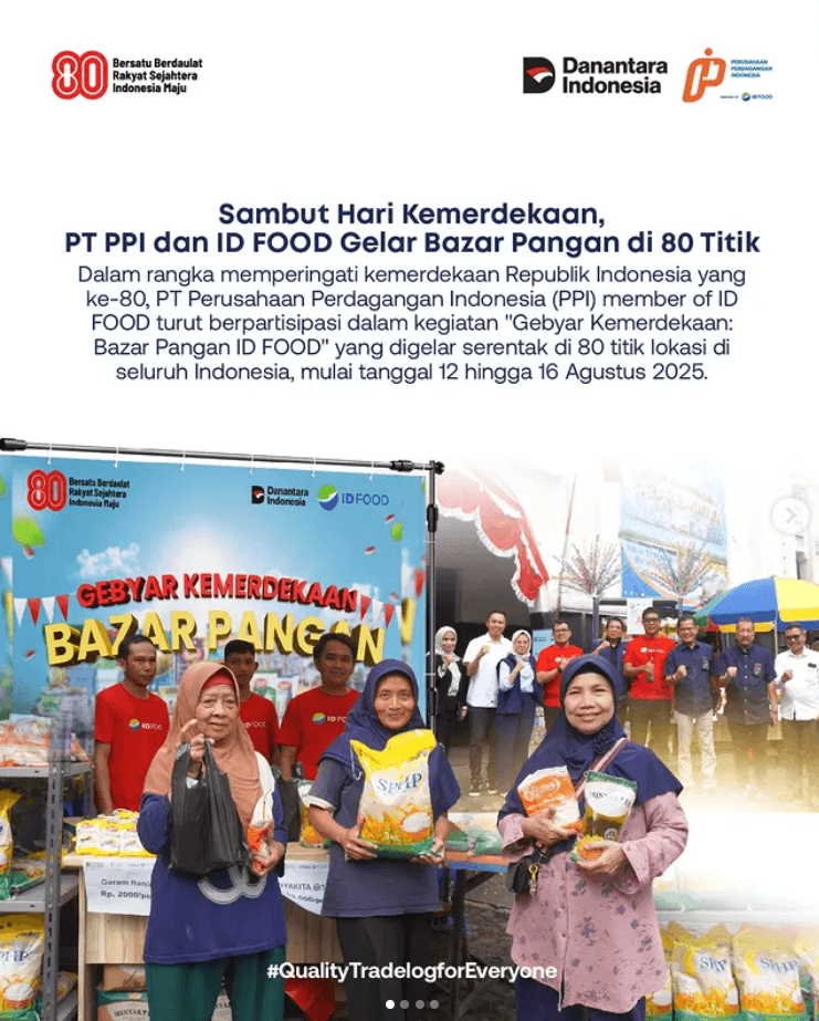 Sambut Hari Kemerdekaaan, PT PPI dan ID FOOD Gelar Bazar Pangan di 80 Titik