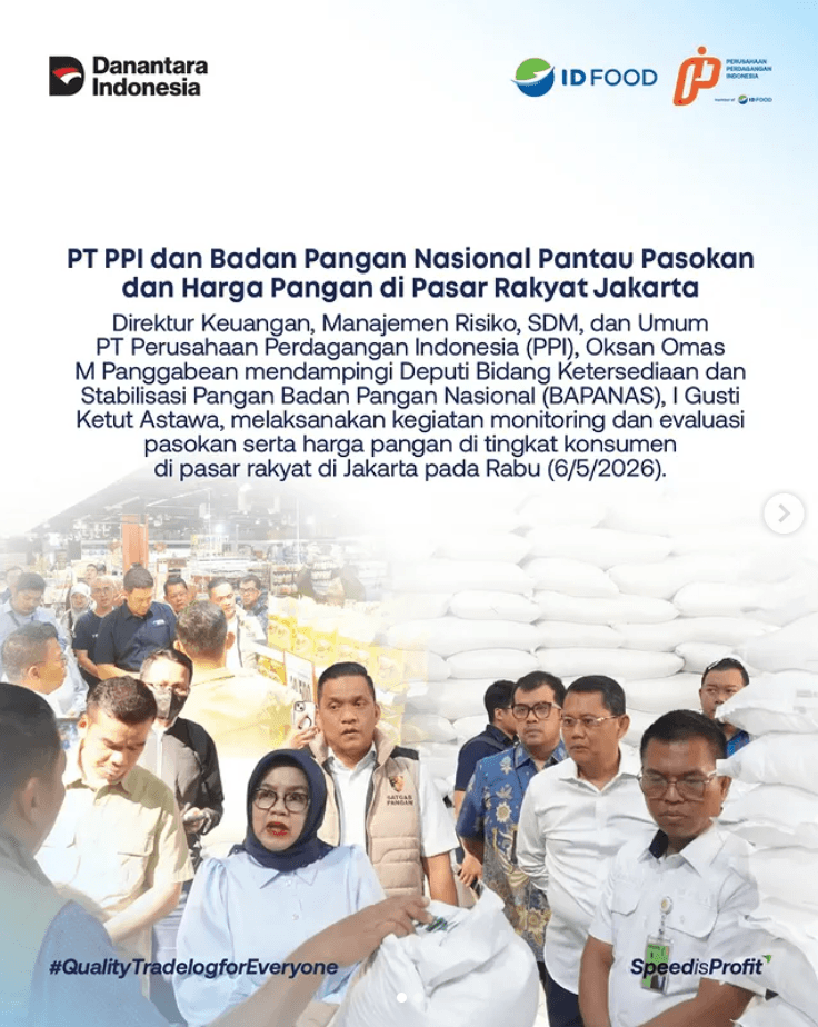 PT PPI dan Badan Pangan Nasional Pantau Pasokan dan Harga Pangan di Pasar Rakyat Jakarta